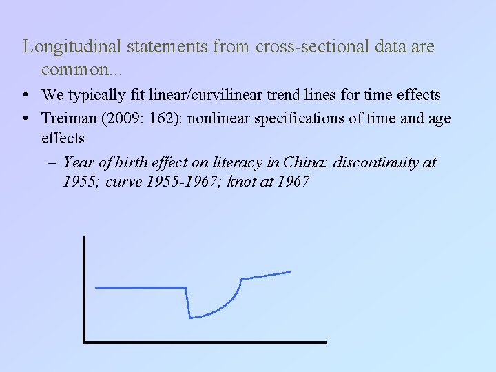 Longitudinal statements from cross-sectional data are common. . . • We typically fit linear/curvilinear