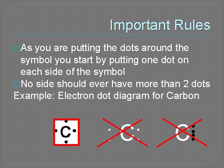 Important Rules �As you are putting the dots around the symbol you start by
