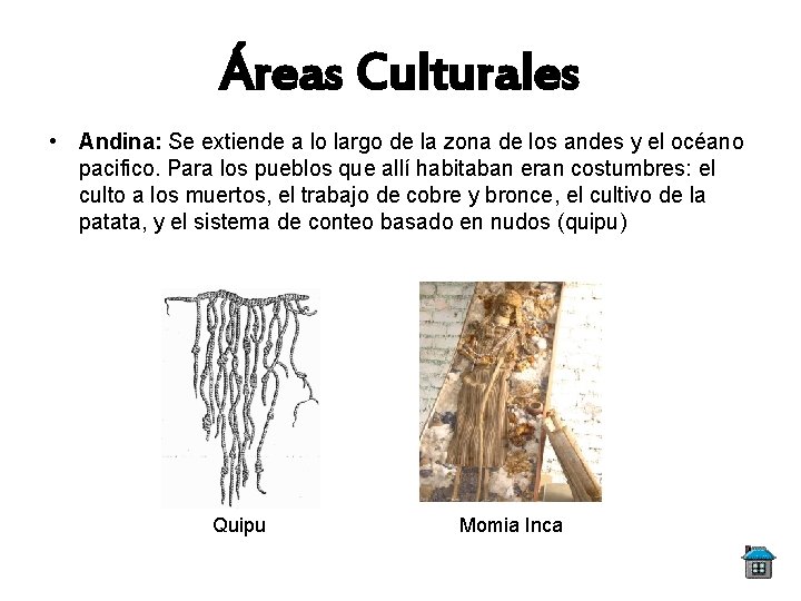 Áreas Culturales • Andina: Se extiende a lo largo de la zona de los