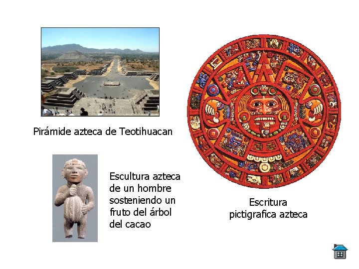 Pirámide azteca de Teotihuacan Escultura azteca de un hombre sosteniendo un fruto del árbol