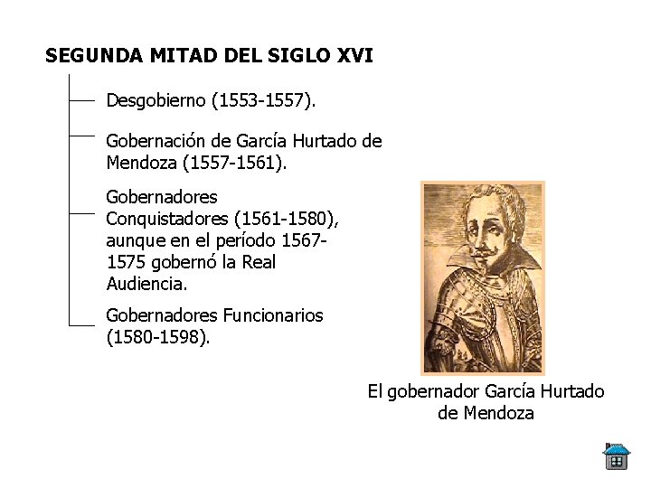 SEGUNDA MITAD DEL SIGLO XVI Desgobierno (1553 -1557). Gobernación de García Hurtado de Mendoza