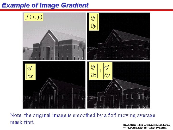 Example of Image Gradient Note: the original image is smoothed by a 5 x