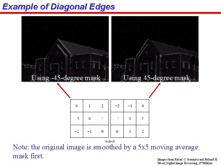Example of Diagonal Edges Using -45 -degree mask Using 45 -degree mask Note: the