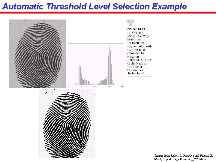 Automatic Threshold Level Selection Example (Images from Rafael C. Gonzalez and Richard E. Wood,