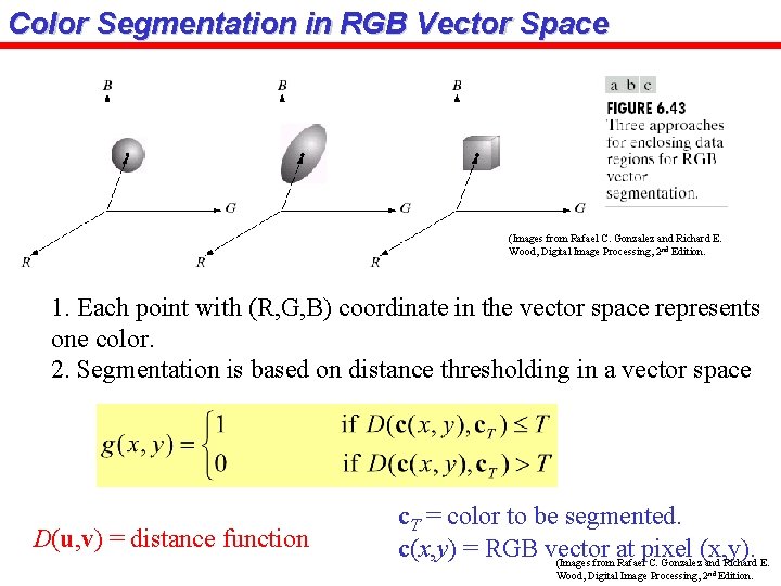 Color Segmentation in RGB Vector Space (Images from Rafael C. Gonzalez and Richard E.