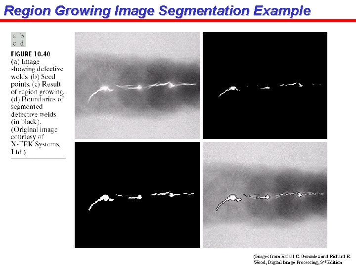 Region Growing Image Segmentation Example (Images from Rafael C. Gonzalez and Richard E. Wood,