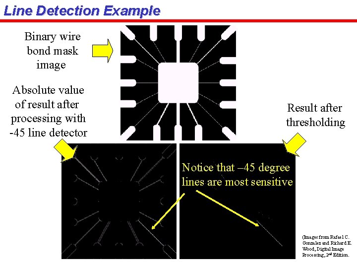 Line Detection Example Binary wire bond mask image Absolute value of result after processing