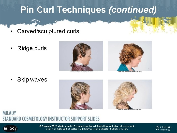 Pin Curl Techniques (continued) • Carved/sculptured curls • Ridge curls • Skip waves ©