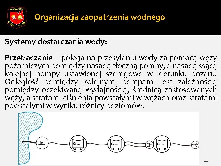 Organizacja zaopatrzenia wodnego Systemy dostarczania wody: Przetłaczanie – polega na przesyłaniu wody za pomocą