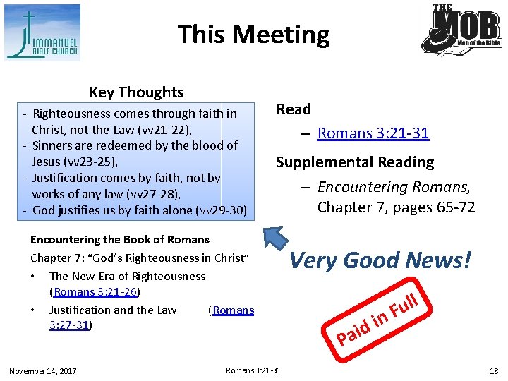 This Meeting Key Thoughts - Righteousness comes through faith in Christ, not the Law