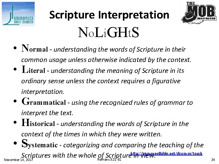 Scripture Interpretation No. Li. GHt. S • Normal - understanding the words of Scripture