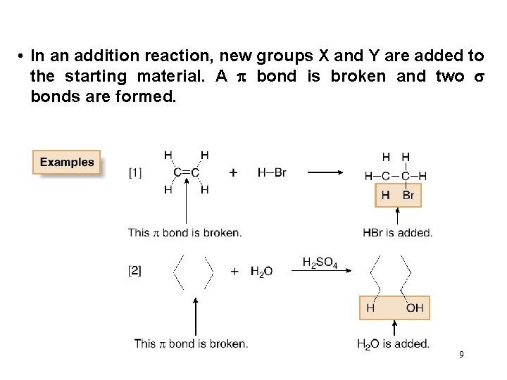  • In an addition reaction, new groups X and Y are added to