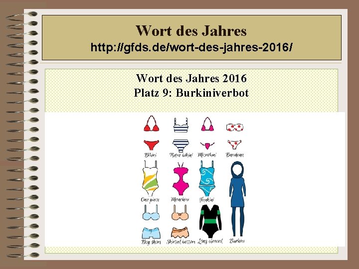 Wort des Jahres http: //gfds. de/wort-des-jahres-2016/ Wort des Jahres 2016 Platz 9: Burkiniverbot 