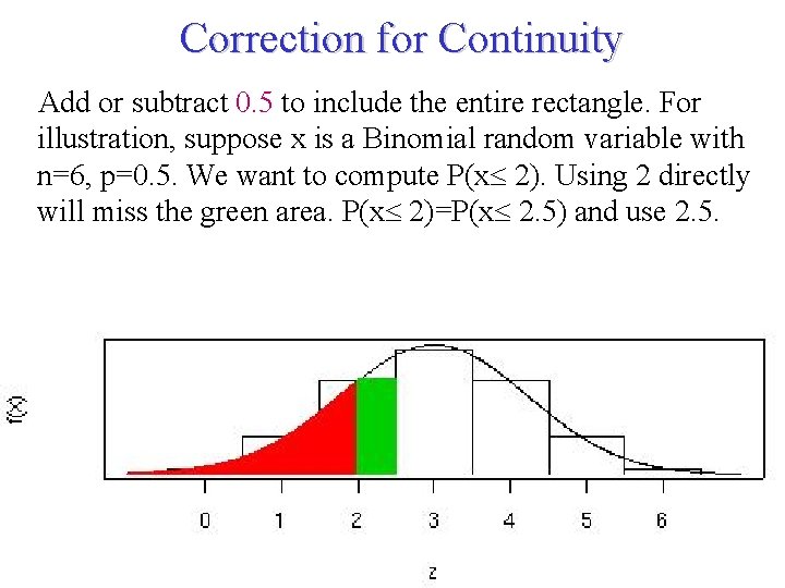 Correction for Continuity Add or subtract 0. 5 to include the entire rectangle. For
