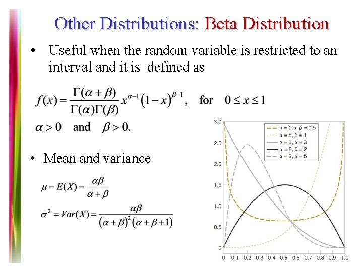 Other Distributions: Beta Distribution • Useful when the random variable is restricted to an