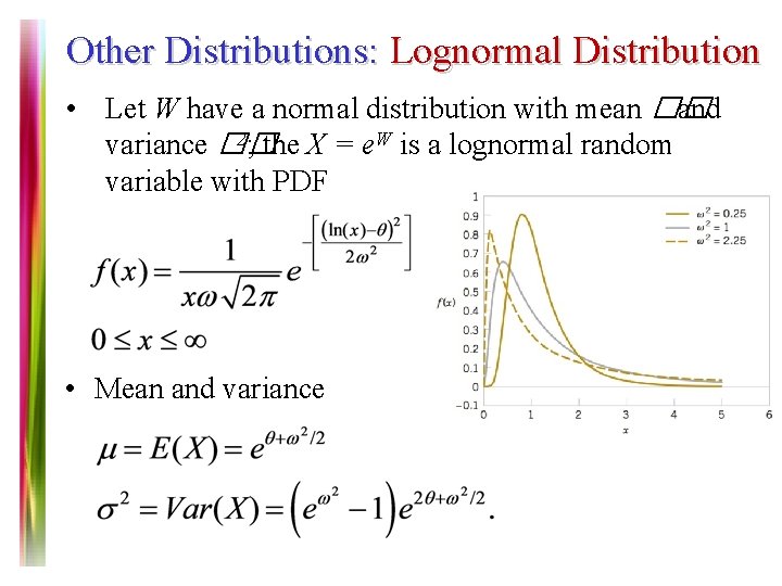 Other Distributions: Lognormal Distribution • Let W have a normal distribution with mean ��