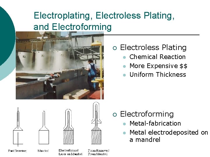 Electroplating, Electroless Plating, and Electroforming ¡ Electroless Plating l l l ¡ Chemical Reaction