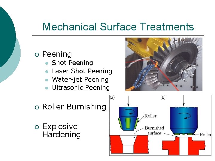 Mechanical Surface Treatments ¡ Peening l l Shot Peening Laser Shot Peening Water-jet Peening