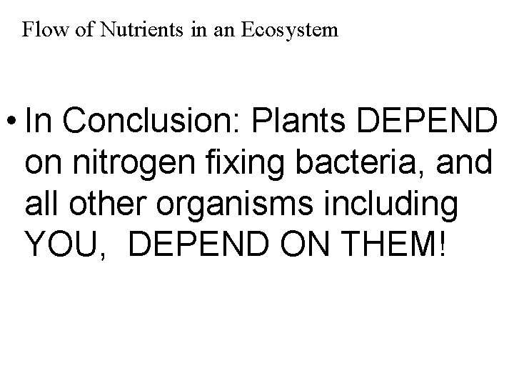 Flow of Nutrients in an Ecosystem • In Conclusion: Plants DEPEND on nitrogen fixing
