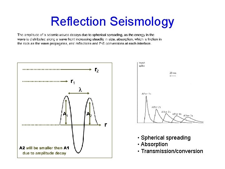 Reflection Seismology • Spherical spreading • Absorption • Transmission/conversion 