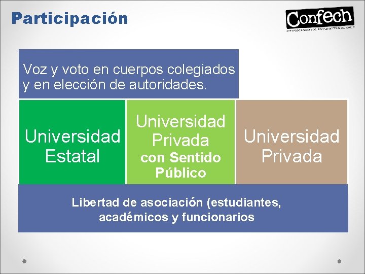 Participación Voz y voto en cuerpos colegiados y en elección de autoridades. Universidad Privada