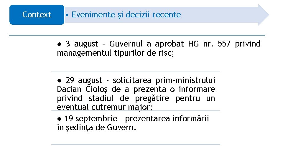 Context a • Evenimente și decizii recente ● 3 august – Guvernul a aprobat