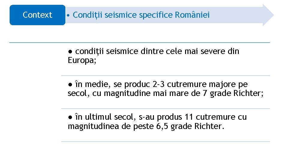 Context a • Condiții seismice specifice României ● condiții seismice dintre cele mai severe