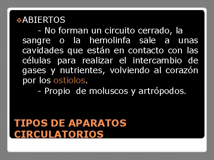 v. ABIERTOS - No forman un circuito cerrado, la sangre o la hemolinfa sale