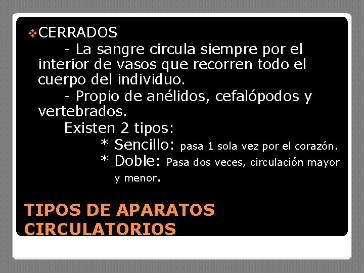 v. CERRADOS - La sangre circula siempre por el interior de vasos que recorren