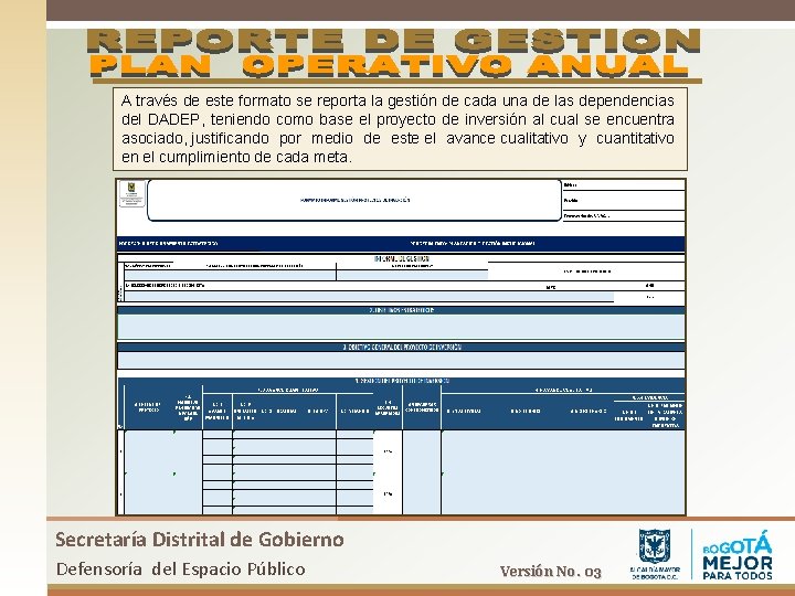 A través de este formato se reporta la gestión de cada una de las