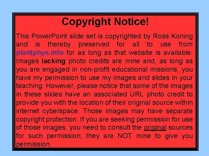 Copyright Notice! This Power. Point slide set is copyrighted by Ross Koning and is