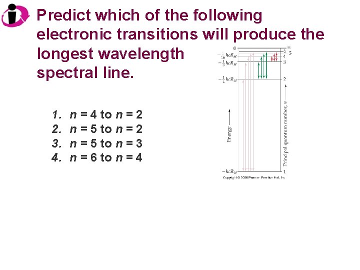 Predict which of the following electronic transitions will produce the longest wavelength spectral line.