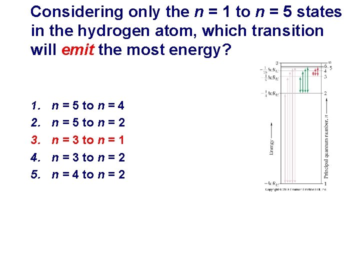 Considering only the n = 1 to n = 5 states in the hydrogen