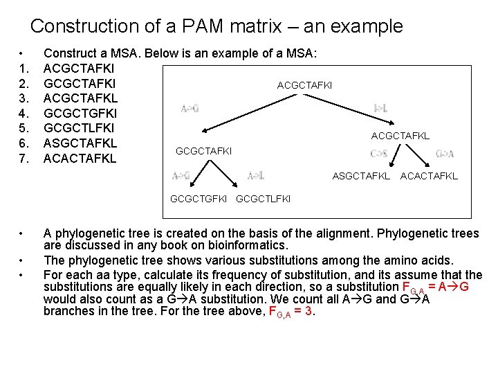 Construction of a PAM matrix – an example • 1. 2. 3. 4. 5.