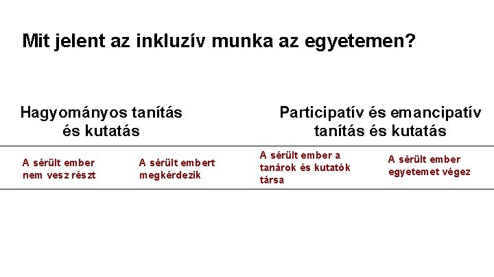 Mit jelent az inkluzív munka az egyetemen? Hagyományos tanítás és kutatás A sérült ember