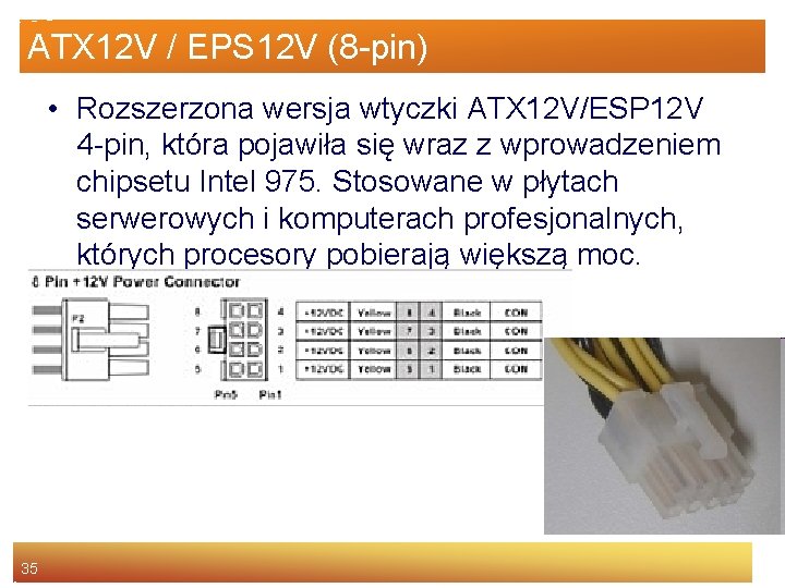 ATX 12 V / EPS 12 V (8 -pin) • Rozszerzona wersja wtyczki ATX