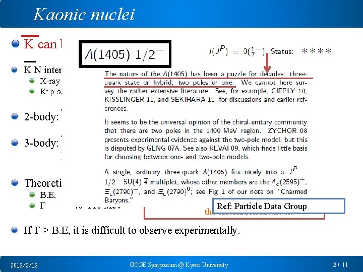 Kaonic nuclei K can be bound in the nuclei by strong interaction. K N