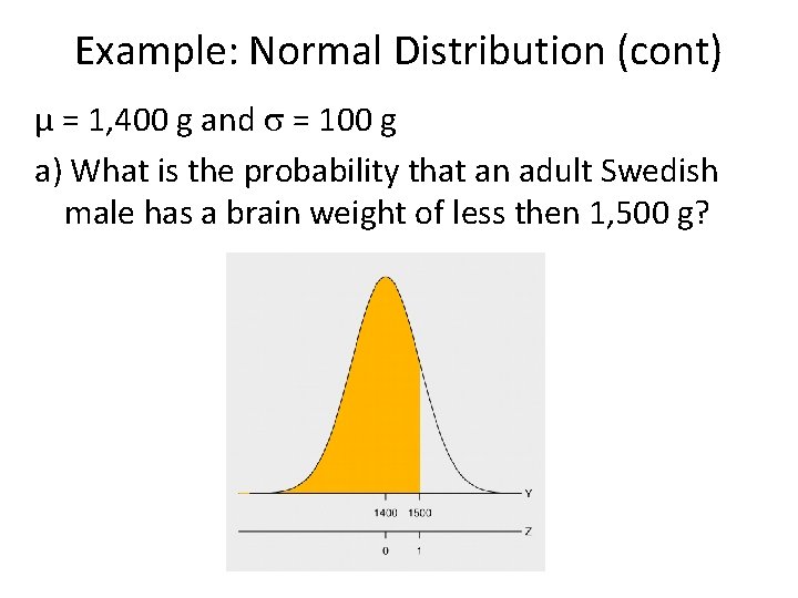 Example: Normal Distribution (cont) μ = 1, 400 g and = 100 g a) Example: Normal Distribution (cont) μ = 1, 400 g and = 100 g a)
