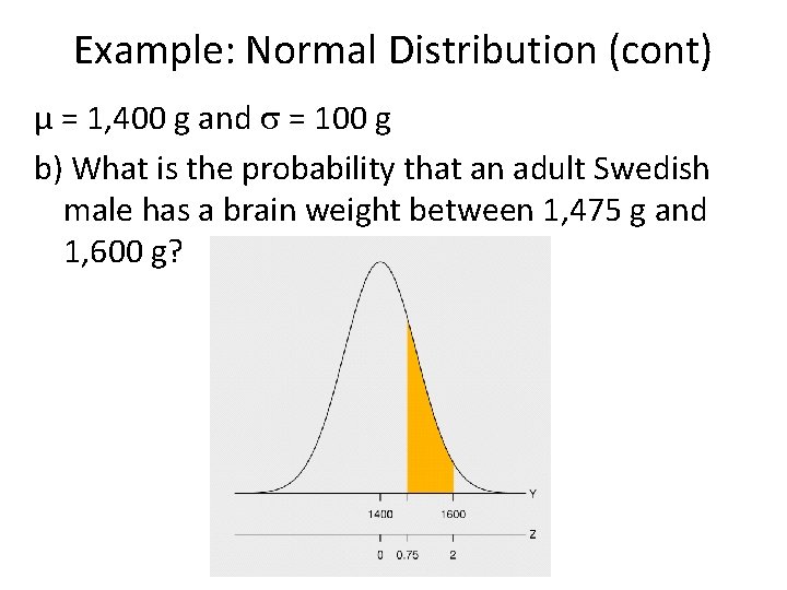 Example: Normal Distribution (cont) μ = 1, 400 g and = 100 g b)