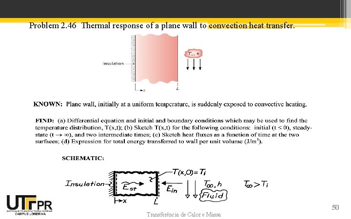 Problem: Thermal Response of Plane Wall Problem 2. 46 Thermal response of a plane