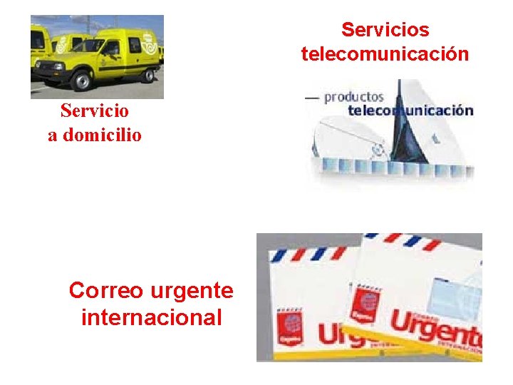 Servicios telecomunicación Servicio a domicilio Correo urgente internacional 