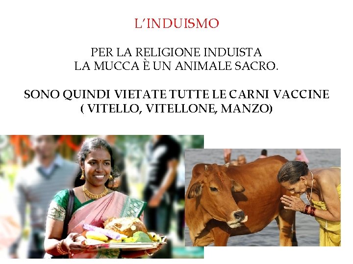 L’INDUISMO PER LA RELIGIONE INDUISTA LA MUCCA È UN ANIMALE SACRO. SONO QUINDI VIETATE