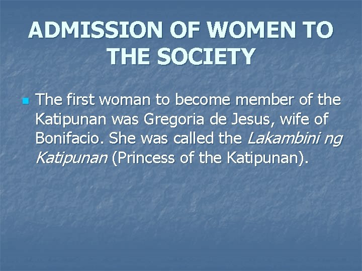 ADMISSION OF WOMEN TO THE SOCIETY n The first woman to become member of