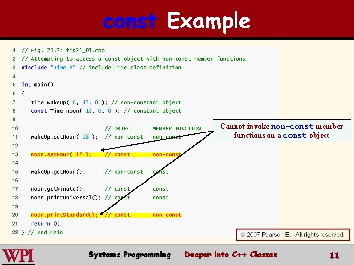 const Example Cannot invoke non-const member functions on a const object Systems Programming Deeper