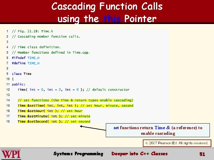 Cascading Function Calls using the this Pointer set functions return Time & (a reference)