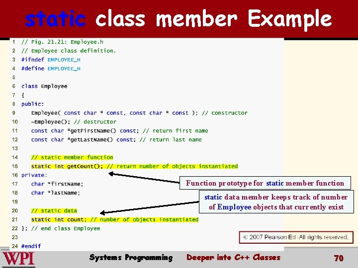 static class member Example Function prototype for static member function static data member keeps