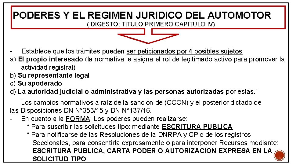 PODERES Y EL REGIMEN JURIDICO DEL AUTOMOTOR ( DIGESTO: TITULO PRIMERO CAPITULO IV) -
