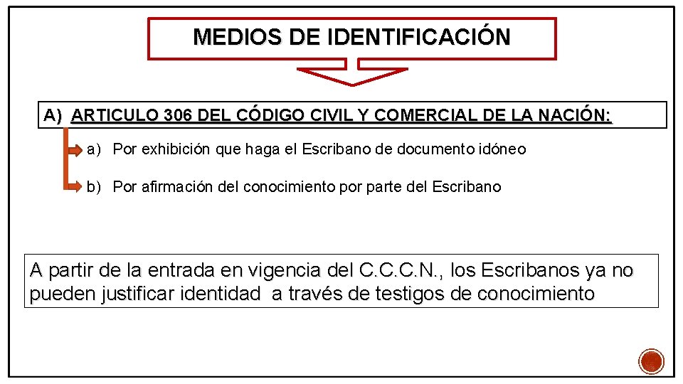 MEDIOS DE IDENTIFICACIÓN A) ARTICULO 306 DEL CÓDIGO CIVIL Y COMERCIAL DE LA NACIÓN: