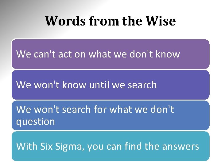 Words from the Wise We can't act on what we don't know We won't Words from the Wise We can't act on what we don't know We won't