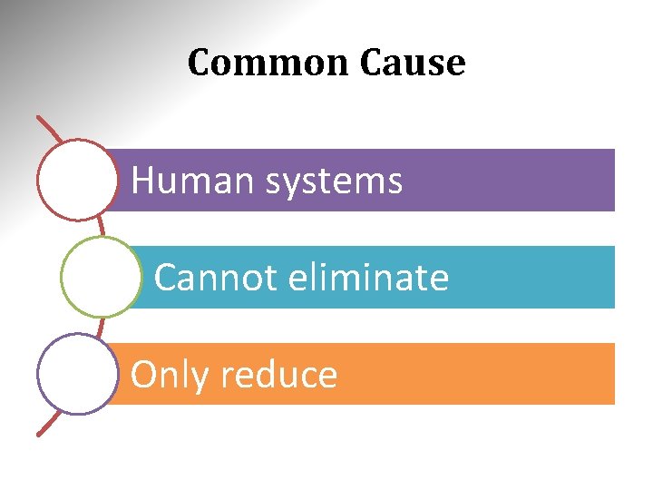 Common Cause Human systems Cannot eliminate Only reduce Common Cause Human systems Cannot eliminate Only reduce